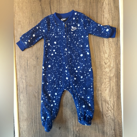 Nike Baby Clothes Boy Sleeper Footie Pajamas Fleece Blue 6M - Picture 1 of 4